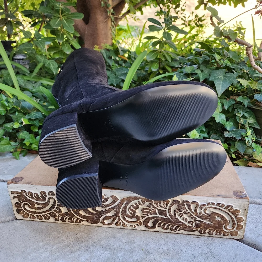 Chic Nine West Black Soft Suede OTK Boots